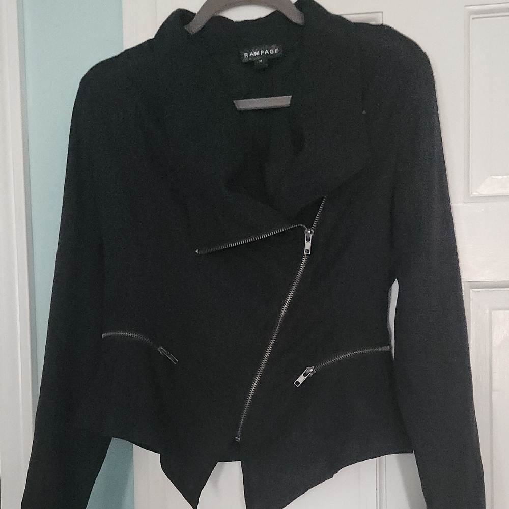 Rampage Women's Black Zippered Faux Suede Moto Jacket